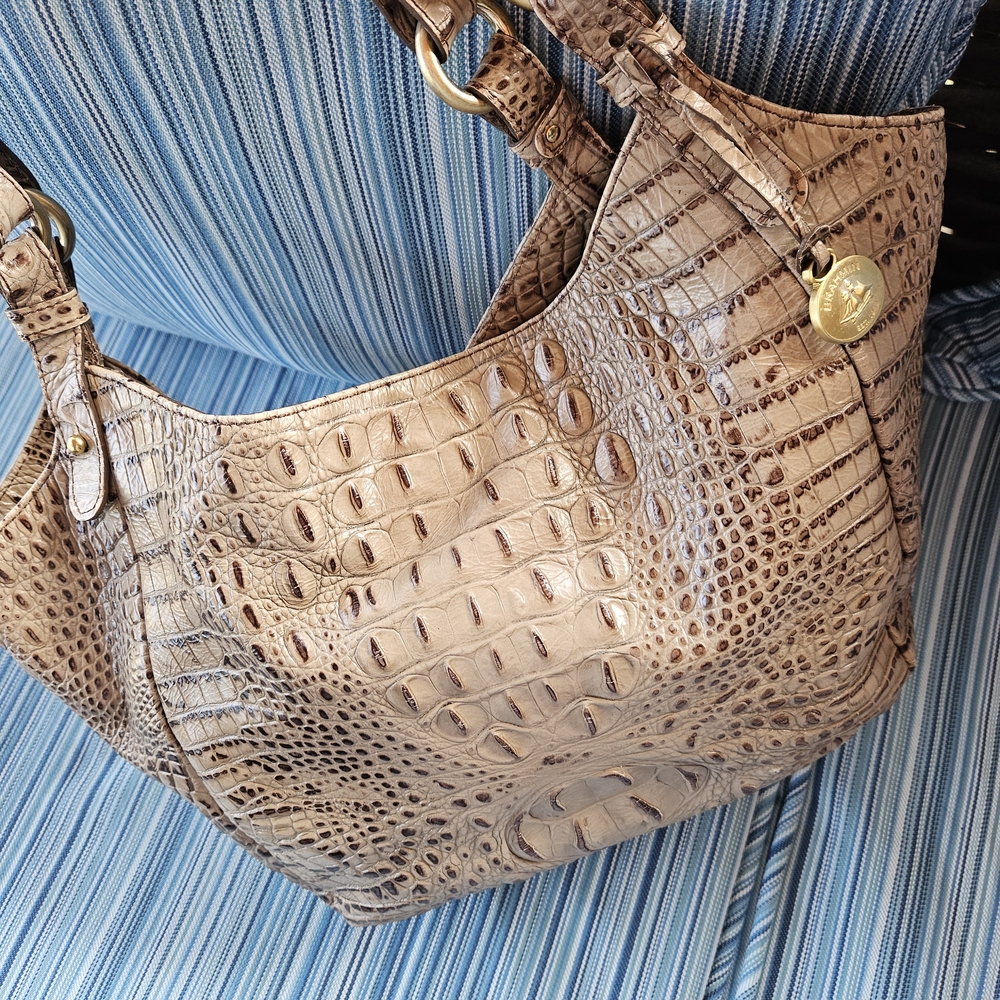 Brahmin Elegant Crocodile Embossed Tan Shoulder Bag